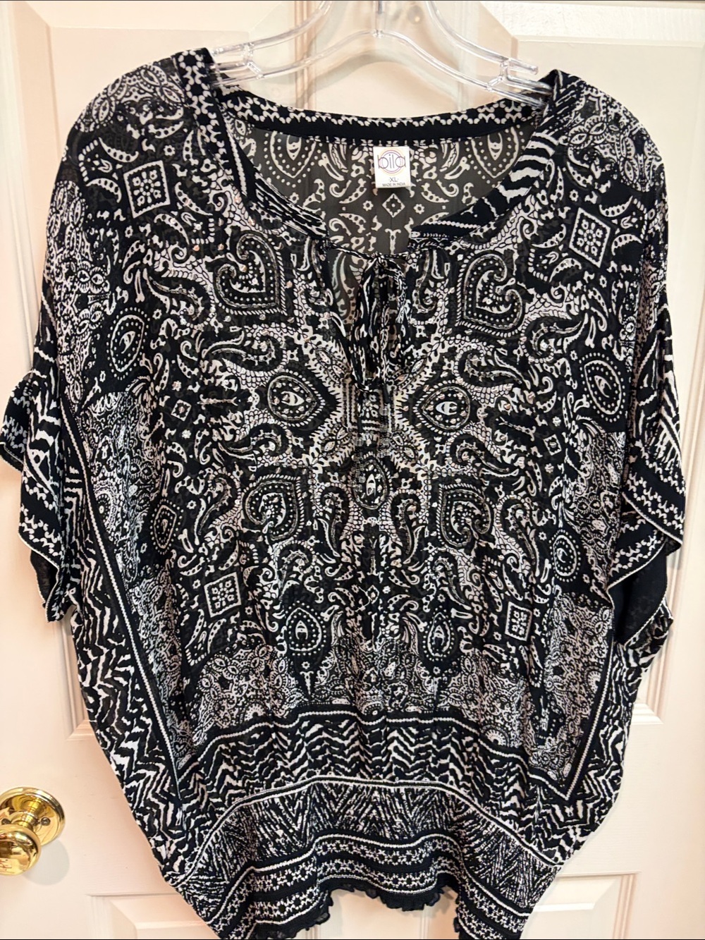Bila Black & White Paisley Tie-Front Tunic XL+